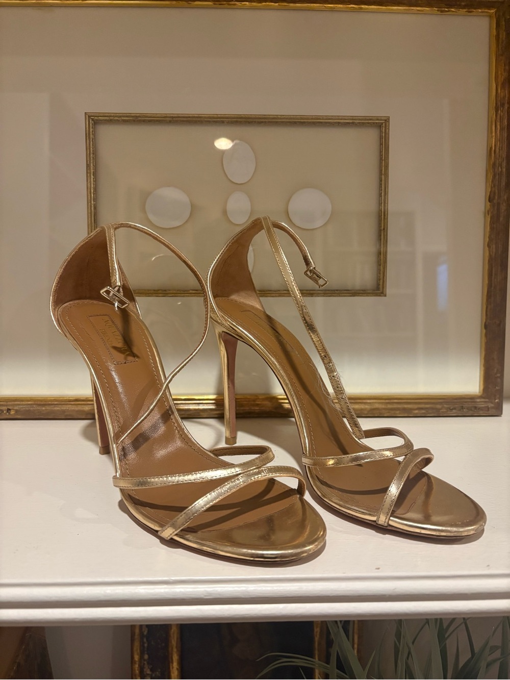 Aquazzura Gold Metallic Ankle-Strap Stiletto Sandal - Picture 6 of 10